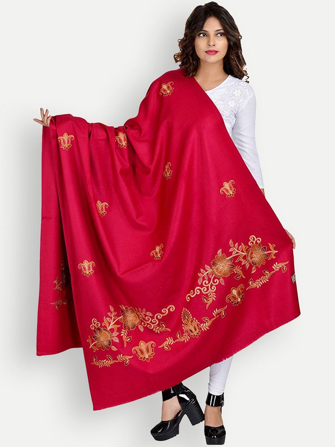 BAISA Unisex Floral Embroidered Wool Shawl
