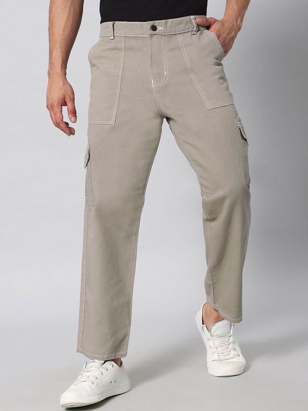 ARBIA FUNKI Men Mid-Rise Clean Look Cotton Cargo Style Jeans