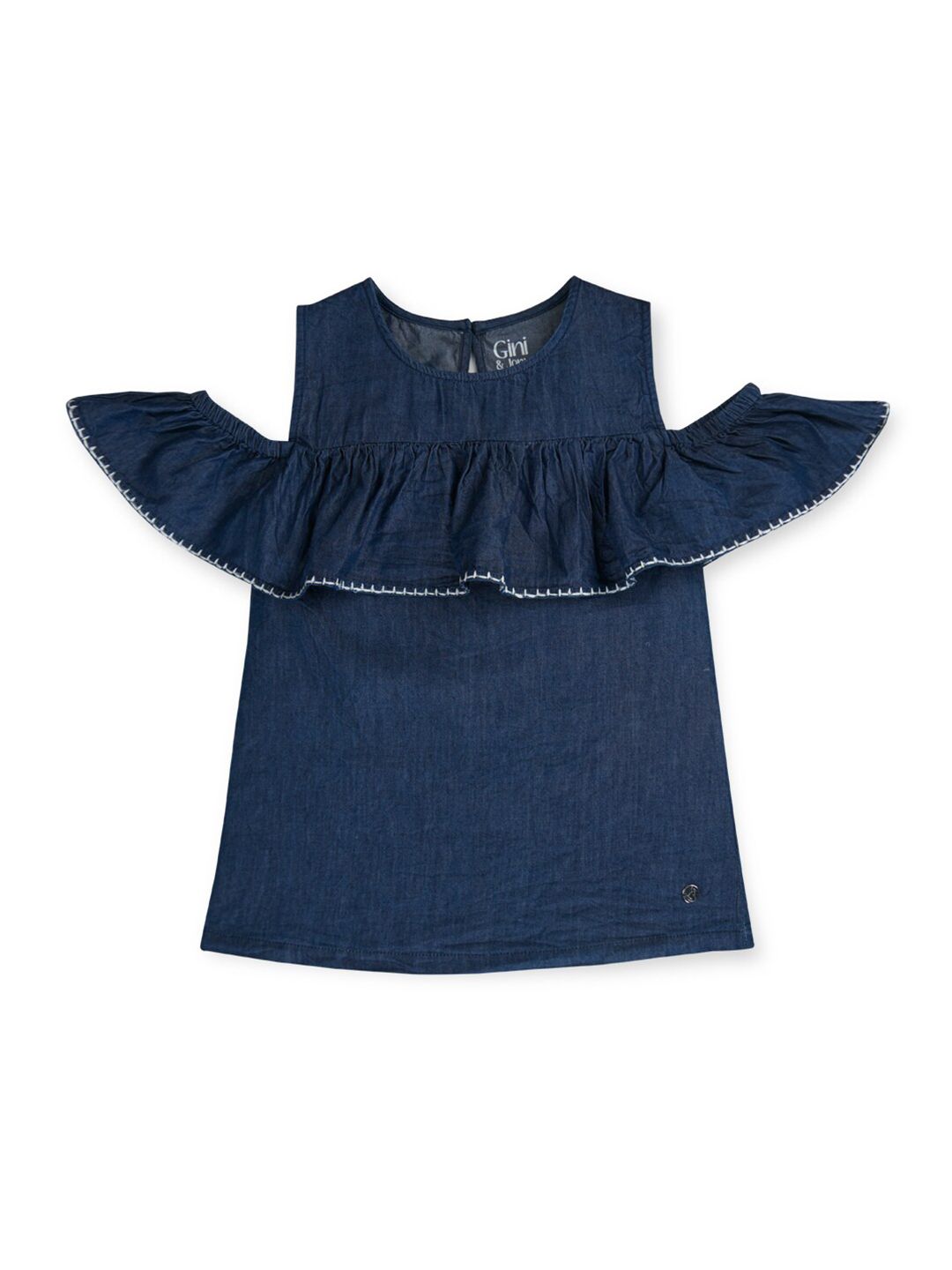 Gini and Jony Girls Cold-Shoulder Sleeves Cotton Denim Top