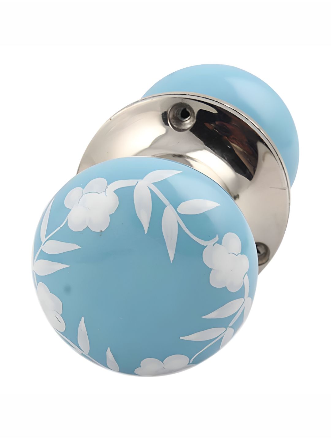 Indianshelf Turquoise Blue & White Floral Printed Mortice Door Handle