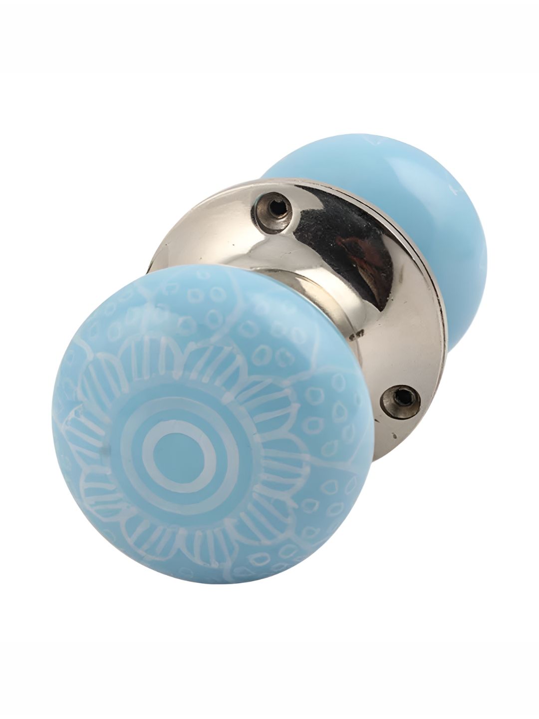 Indianshelf Turquoise Blue & White Flower Printed Mortice Door Handle