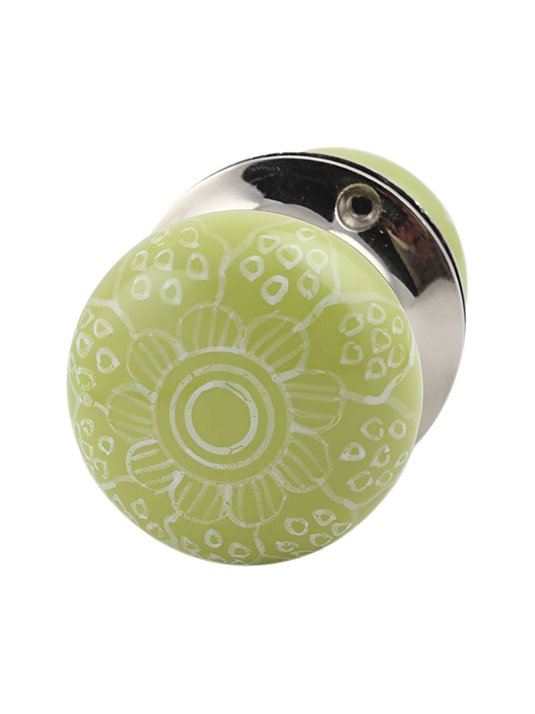 Indianshelf Lime Green & White Gerbera Flower Printed Door Handle