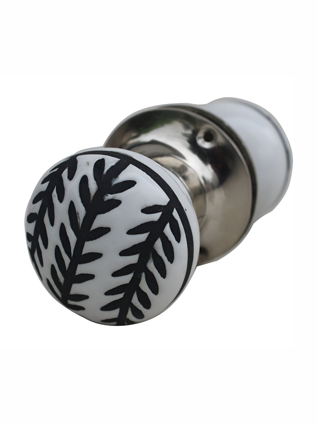 Indianshelf White & Black Leaf Printed Door Handle