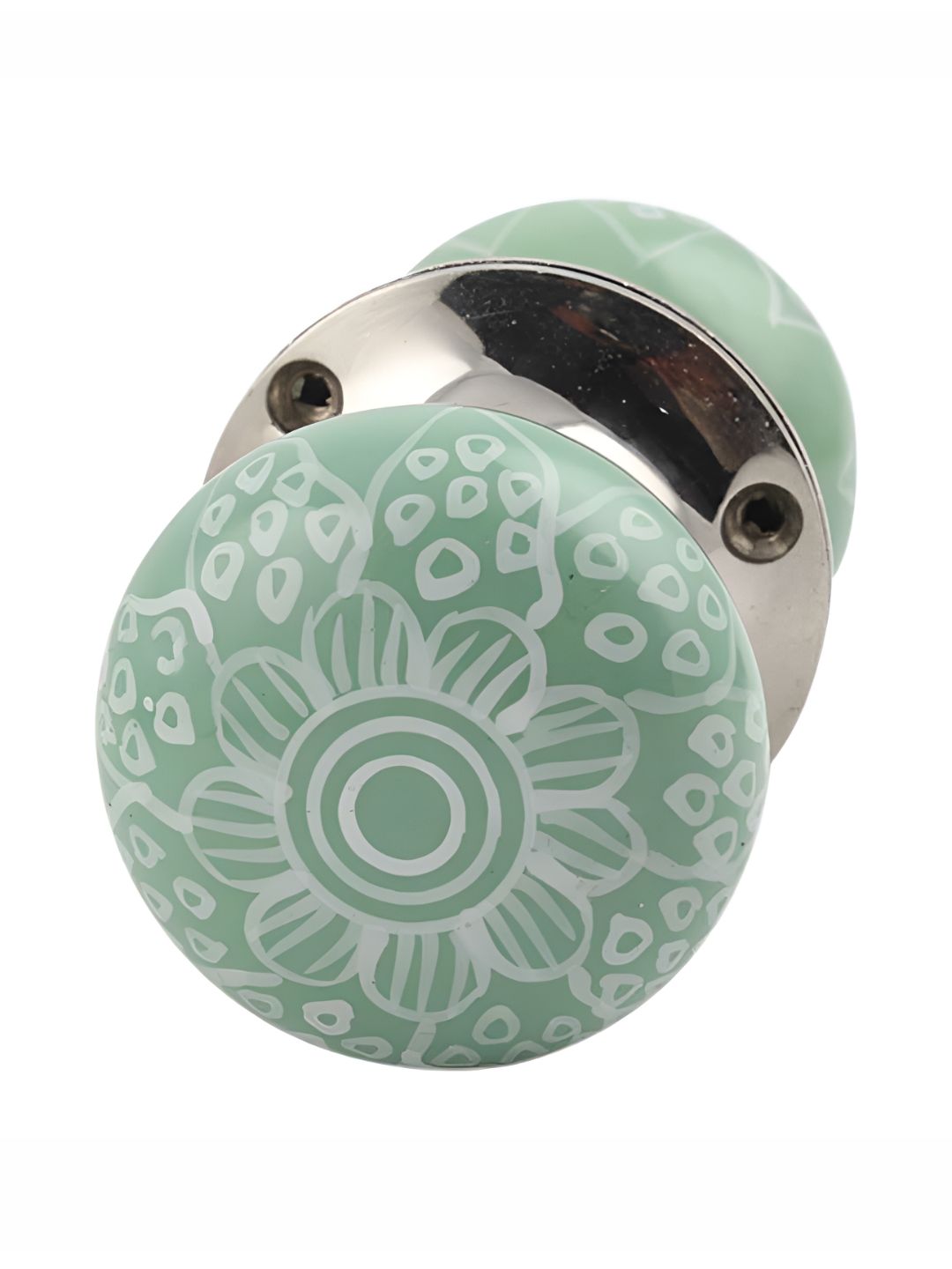 Indianshelf Green & White Flower Printed Door Handle