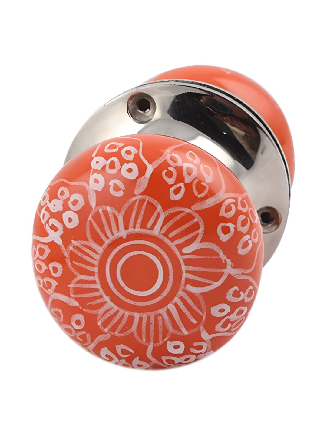 Indianshelf Orange Coloured & White Flower Printed Door Handle