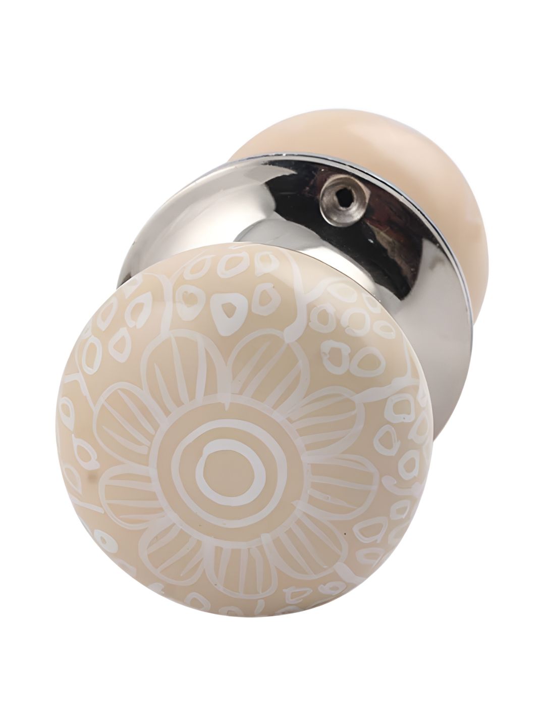 Indianshelf Peach Coloured & White Flower Printed Door Handle