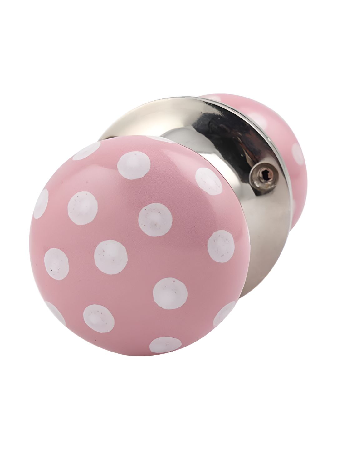 Indianshelf Pink & White Dot Printed Metal Door Handle