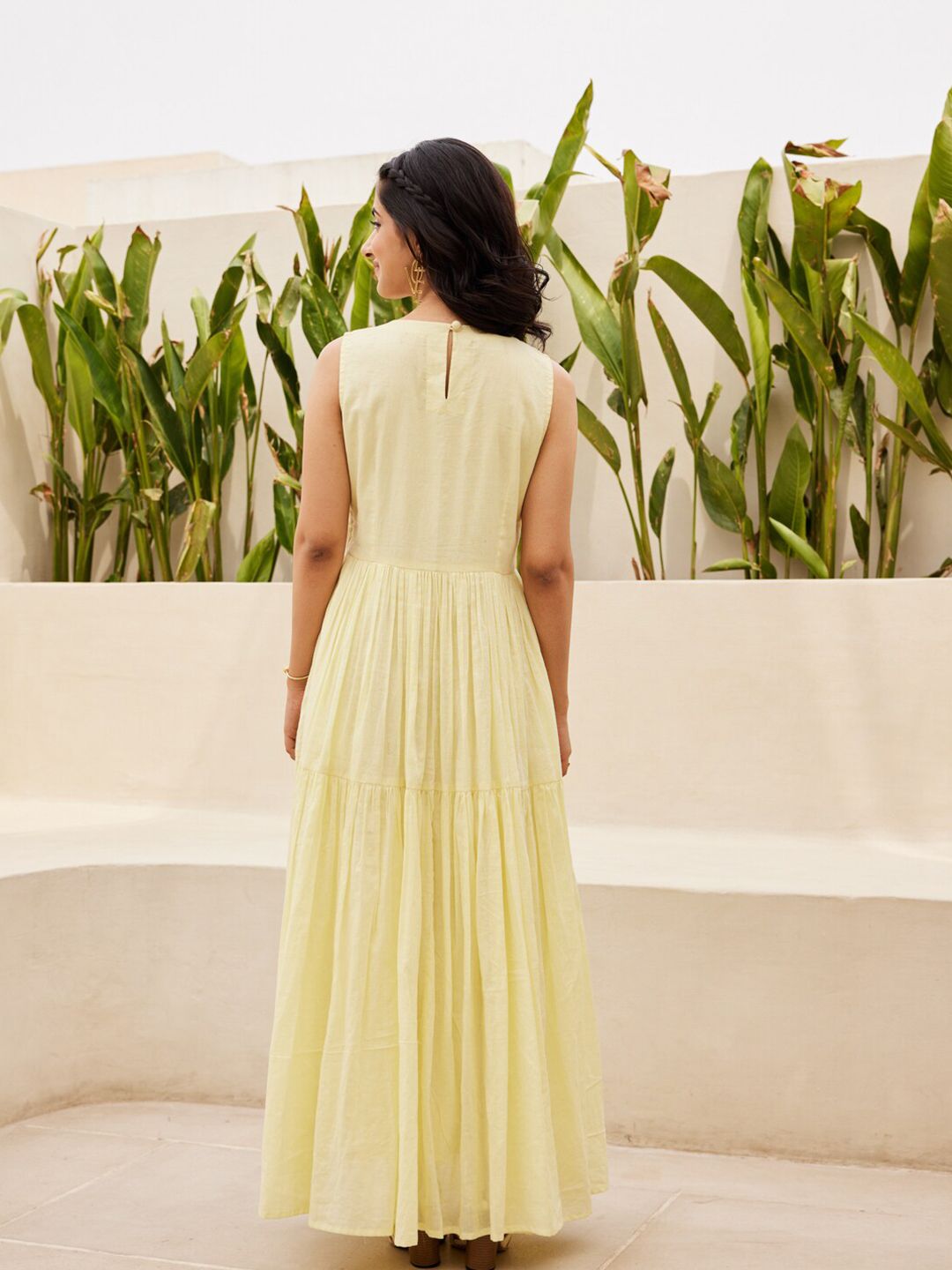 MLSOWM Women's Casual Maxi Dress - Yellow Lemon Watercolor Print, V-Neck, Sleeveless With Pockets - View #12