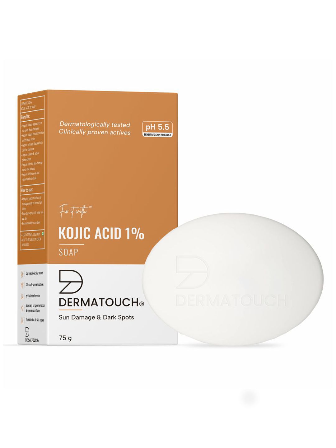 Dermatouch Fix It With Kojic Acid 1% Soap For Pigmentation & Sun Damage- 75g