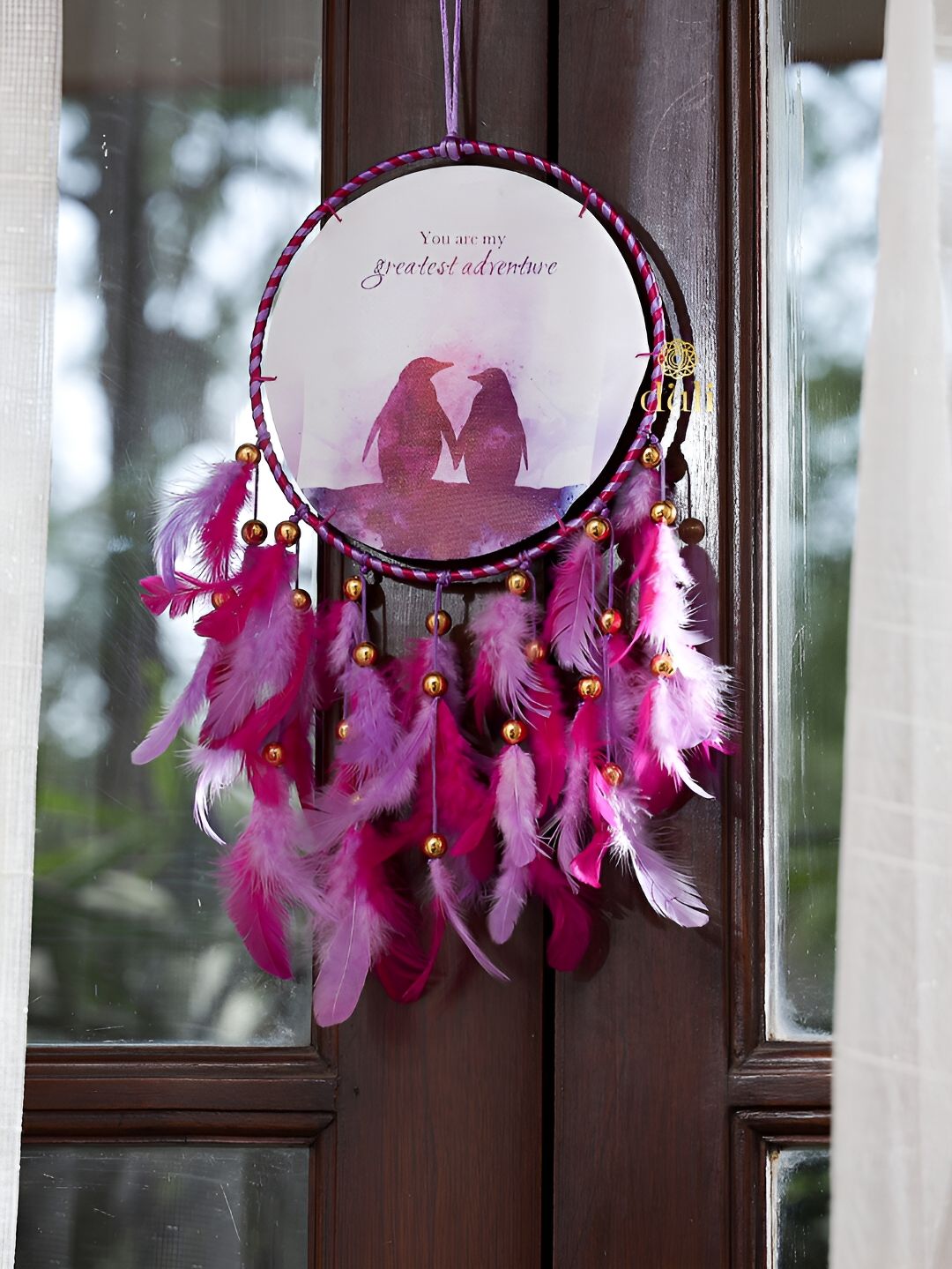 DULI Purple & Pink Printed Feather Windchimes