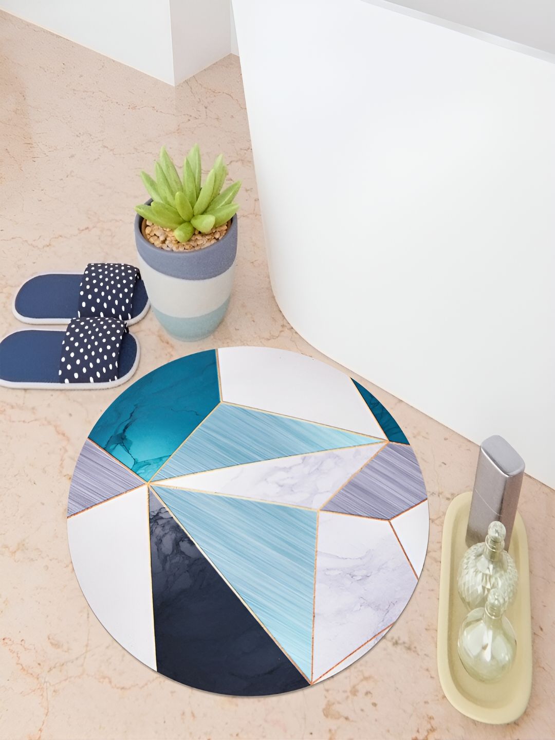 Kuber Industries Blue & White Printed Anti-Skid Bath Rug
