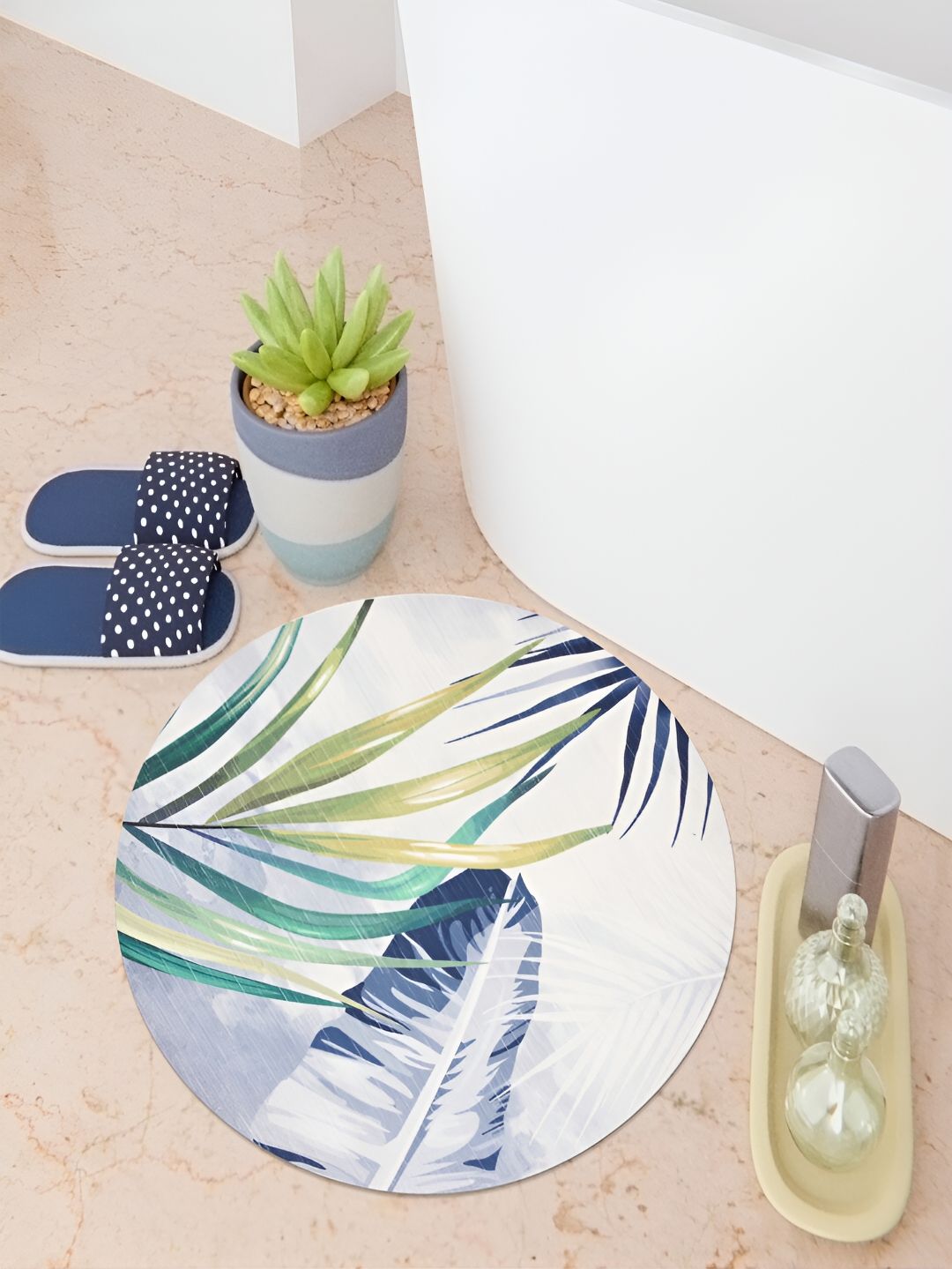 Kuber Industries Green & White Printed Anti-Skid Bath Rug