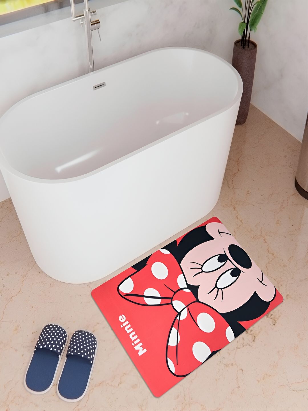 Kuber Industries Red Printed Anti-Skid Bath Rug
