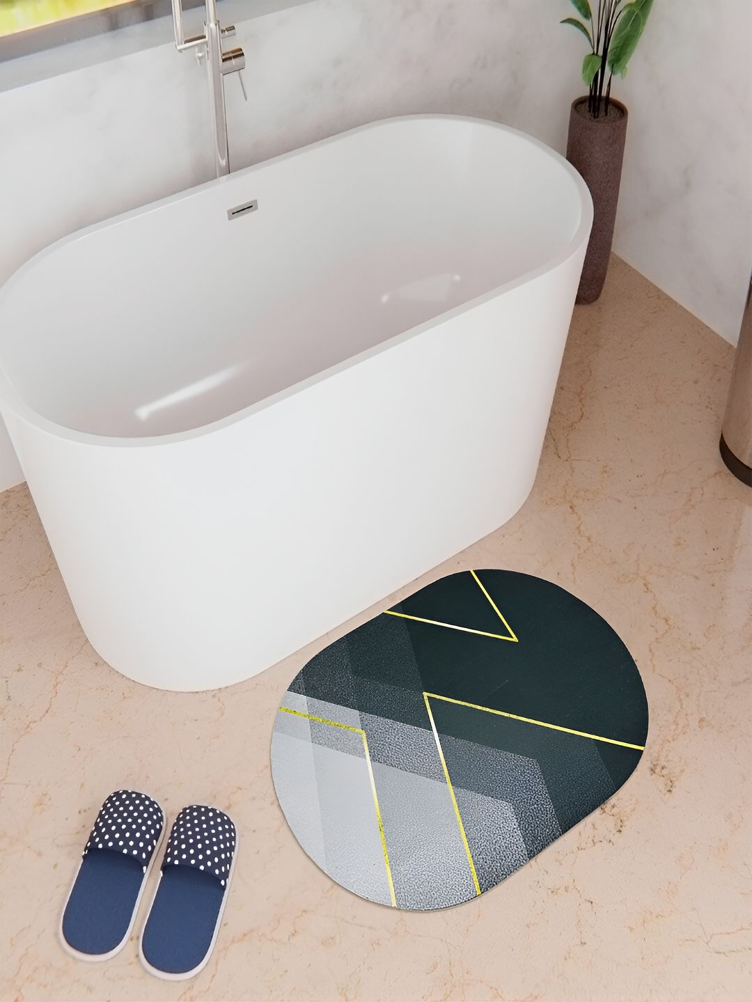 Kuber Industries Green Abstract Printed Anti-Skid Bath Rug