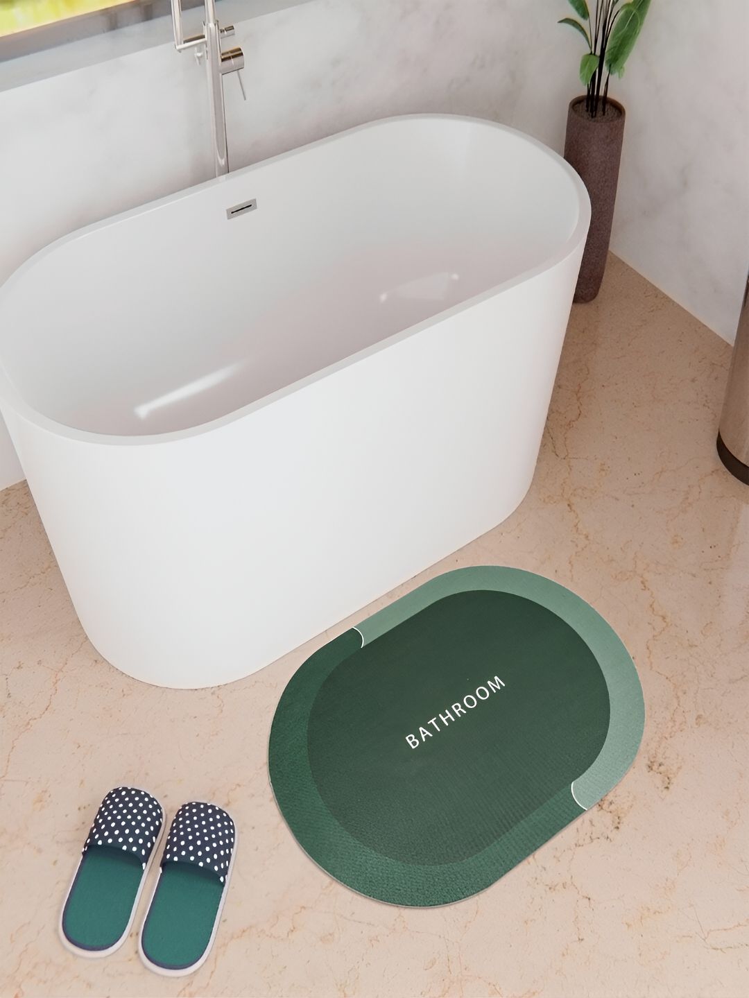 Kuber Industries Green Printed Anti-Skid Bath Rug