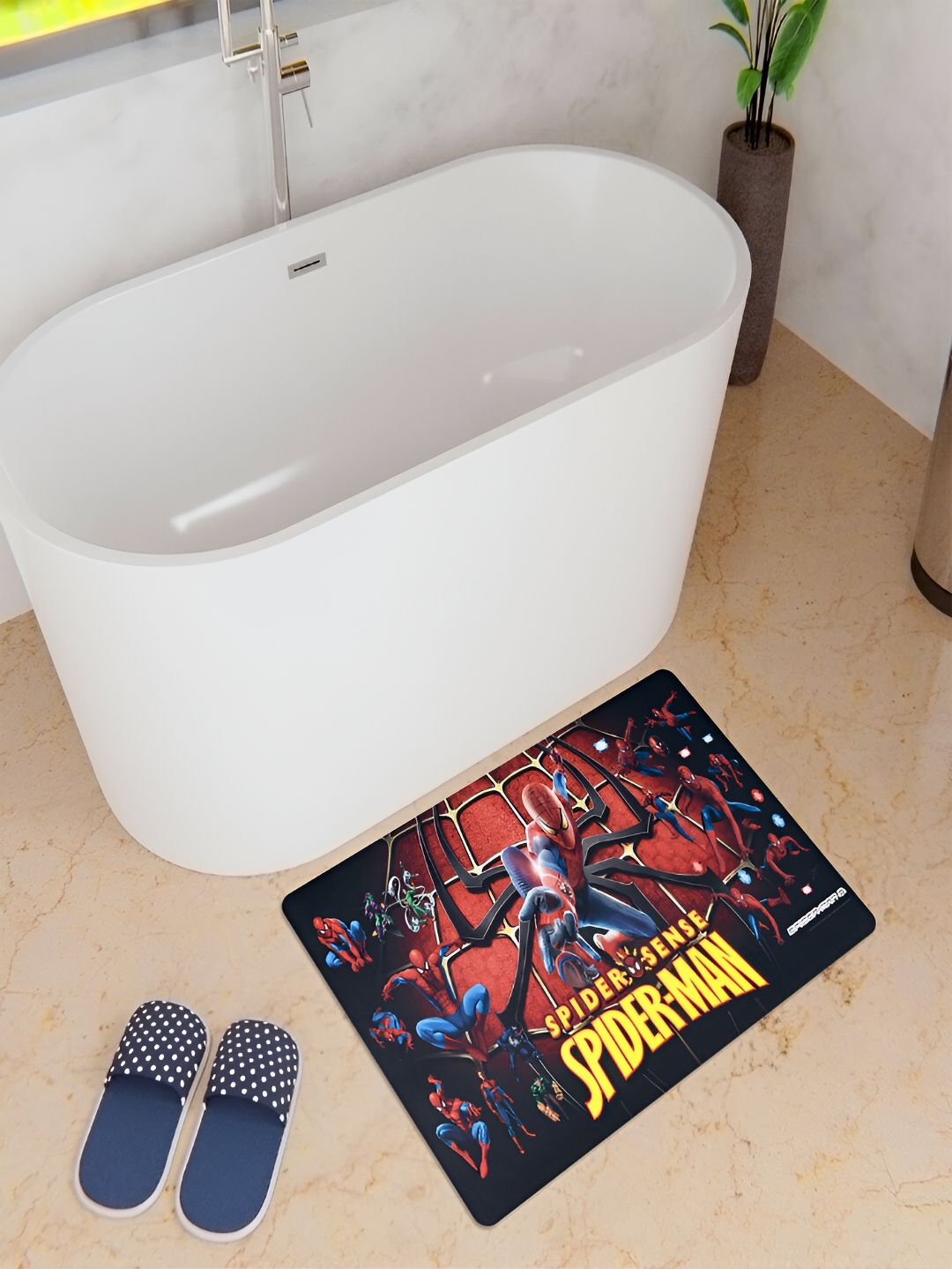 Kuber Industries Red & Blue Printed Anti-Skid Bath Rug