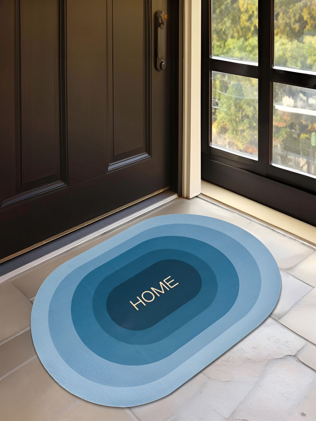 Kuber Industries Blue Printed Anti-Skid Bath Rug