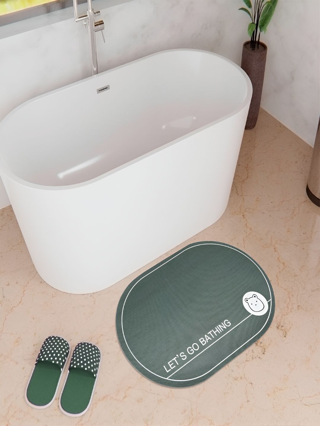 Kuber Industries Grey Printed Anti-Skid Bath Rug
