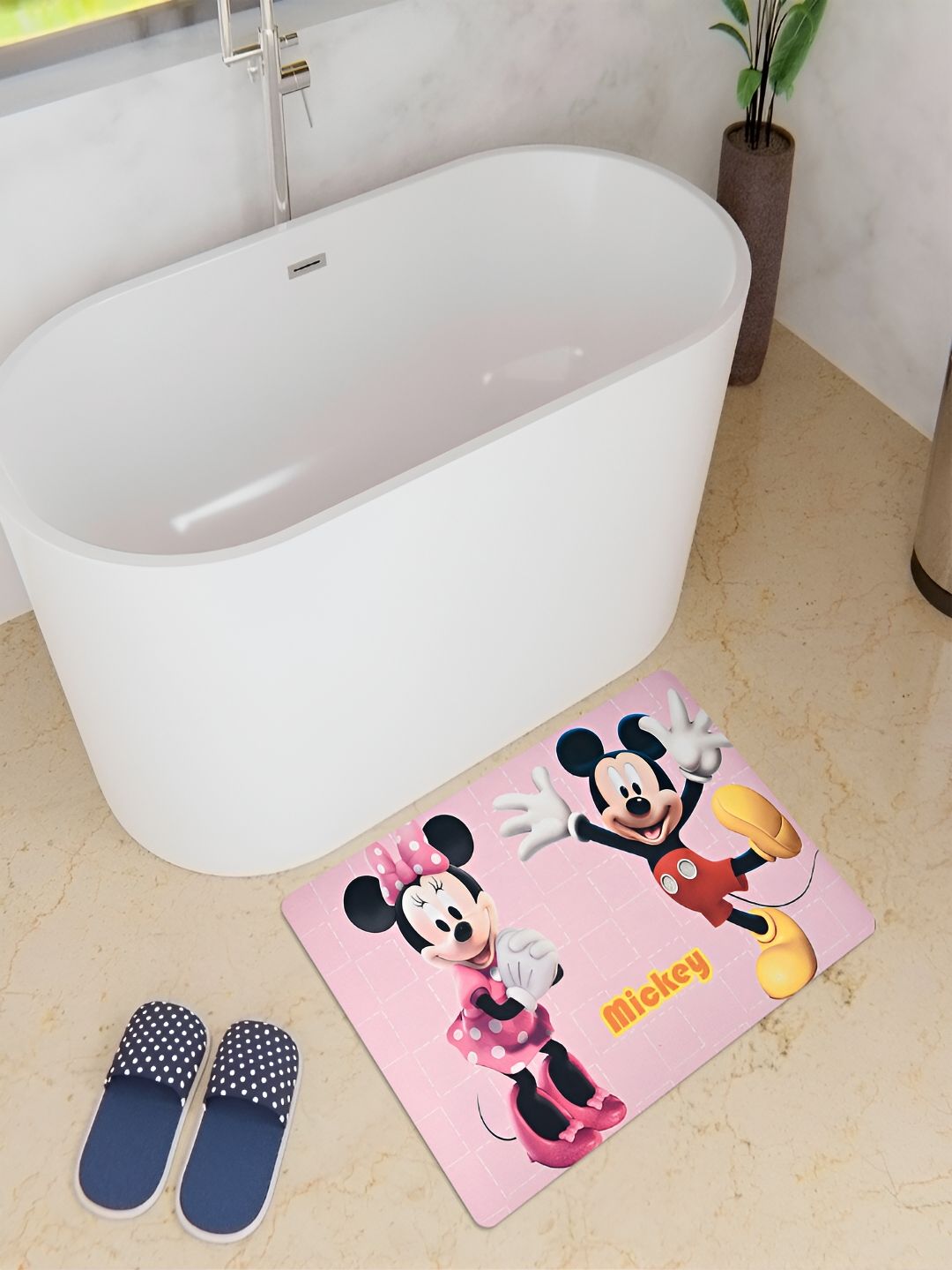 Kuber Industries Pink Printed Anti-Skid Bath Rug