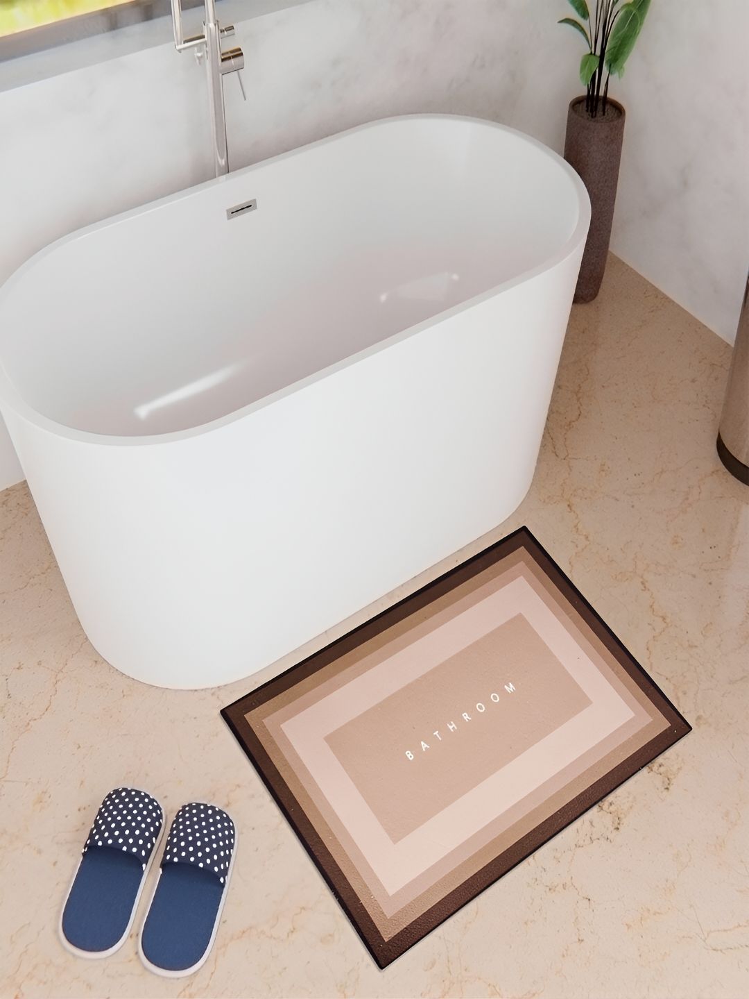 Kuber Industries Brown Rectangular Anti Skid Bath Rug