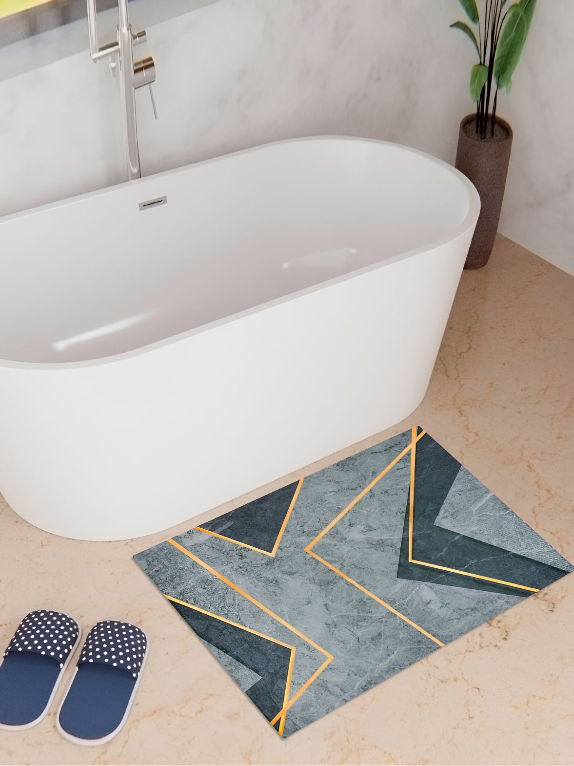 Kuber Industries Grey Printed Rectangular Anti Skid Bath Rug