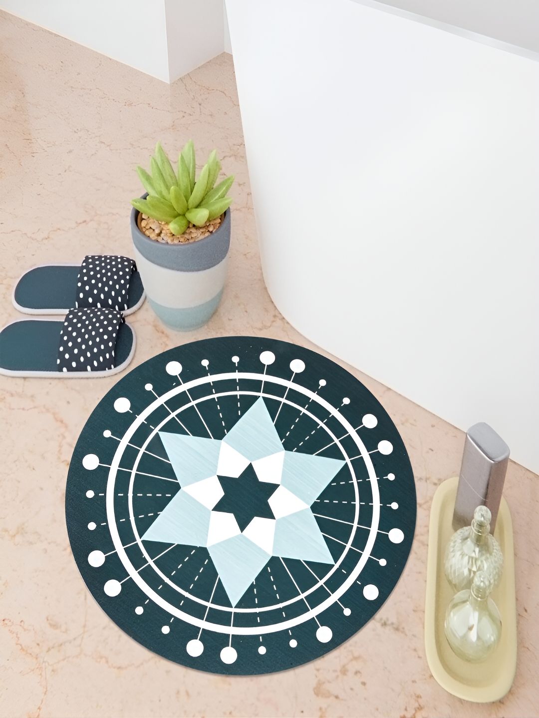 Kuber Industries Green Printed Round Anti Skid Bath Rug