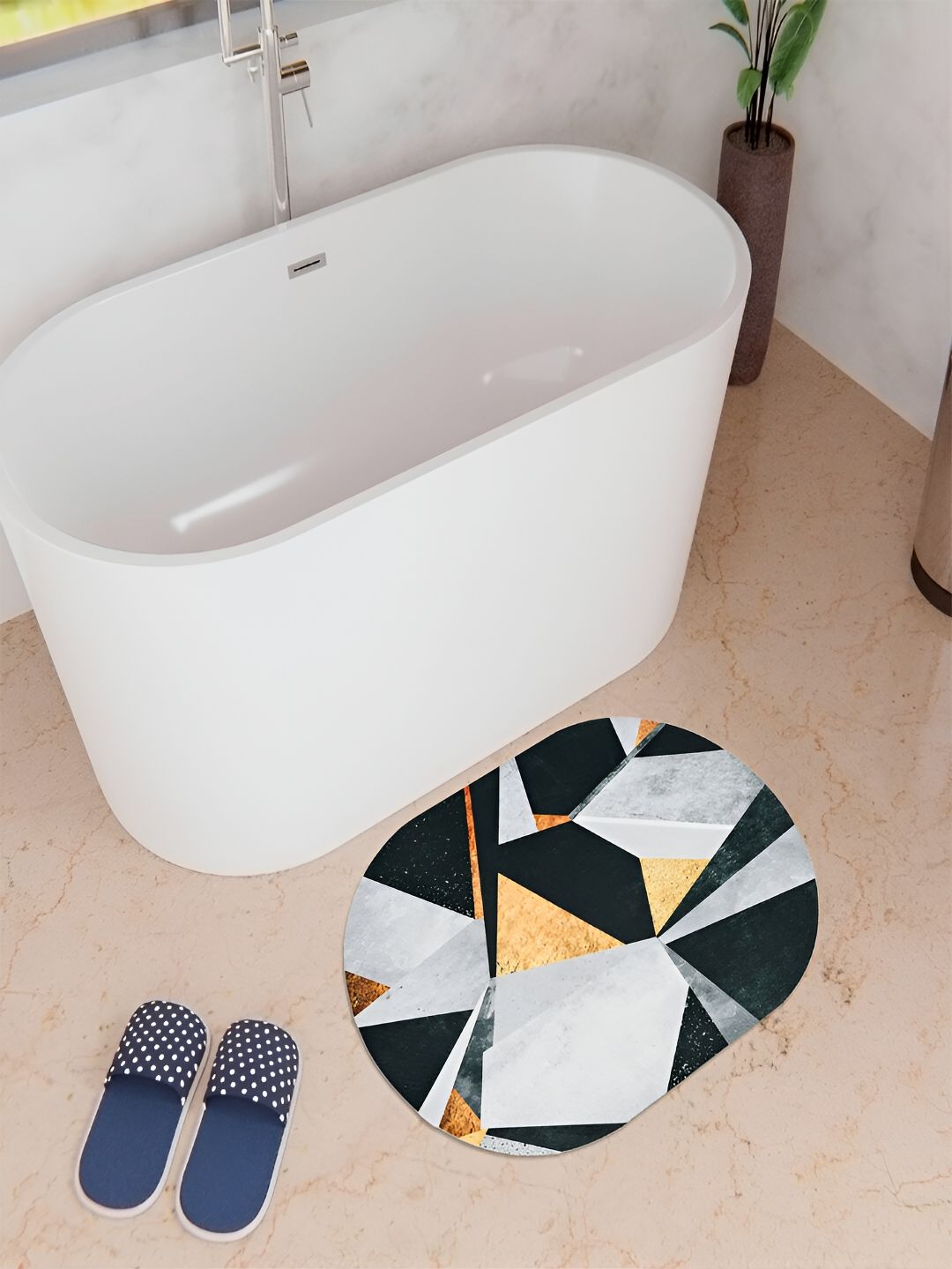 Kuber Industries Black & White Printed Anti-Skid Bath Rug