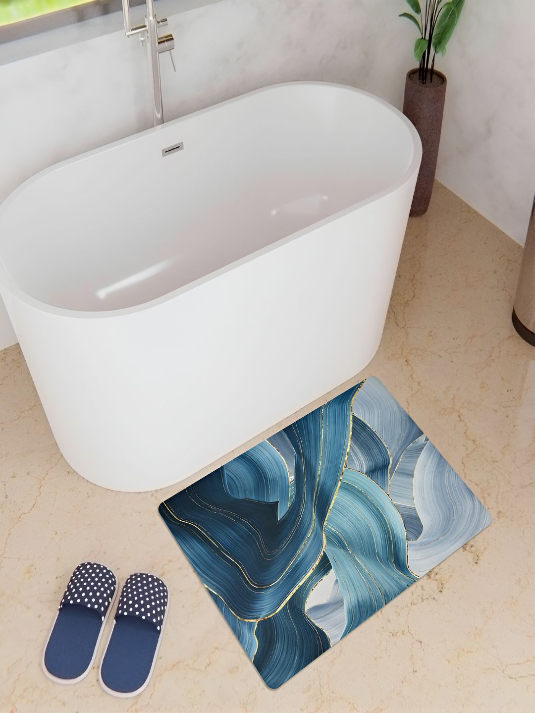 Kuber Industries Blue Anti-Skid Bath Rug