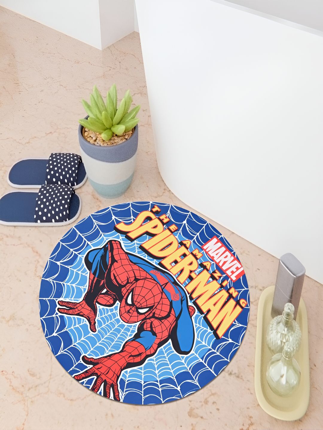 Kuber Industries Blue & Red Printed Anti-Skid Bath Rug