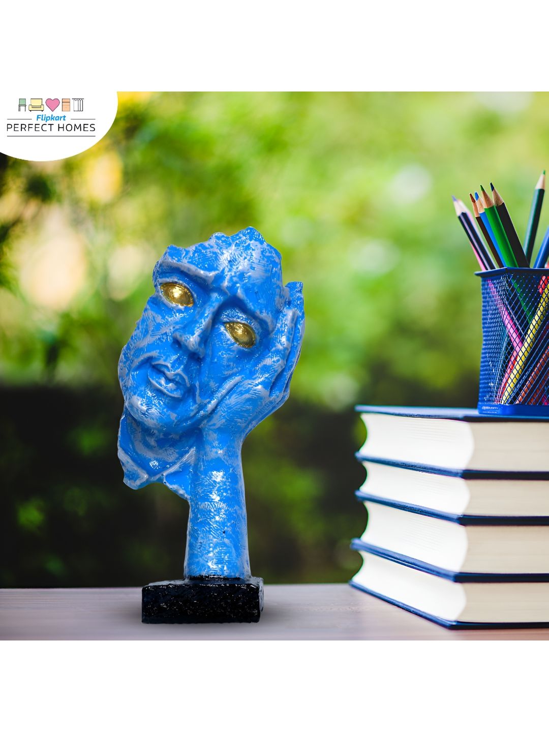 GW CREATIONS Blue Polyresin Matte Home Office Small Showpiece - 6.3 Inches