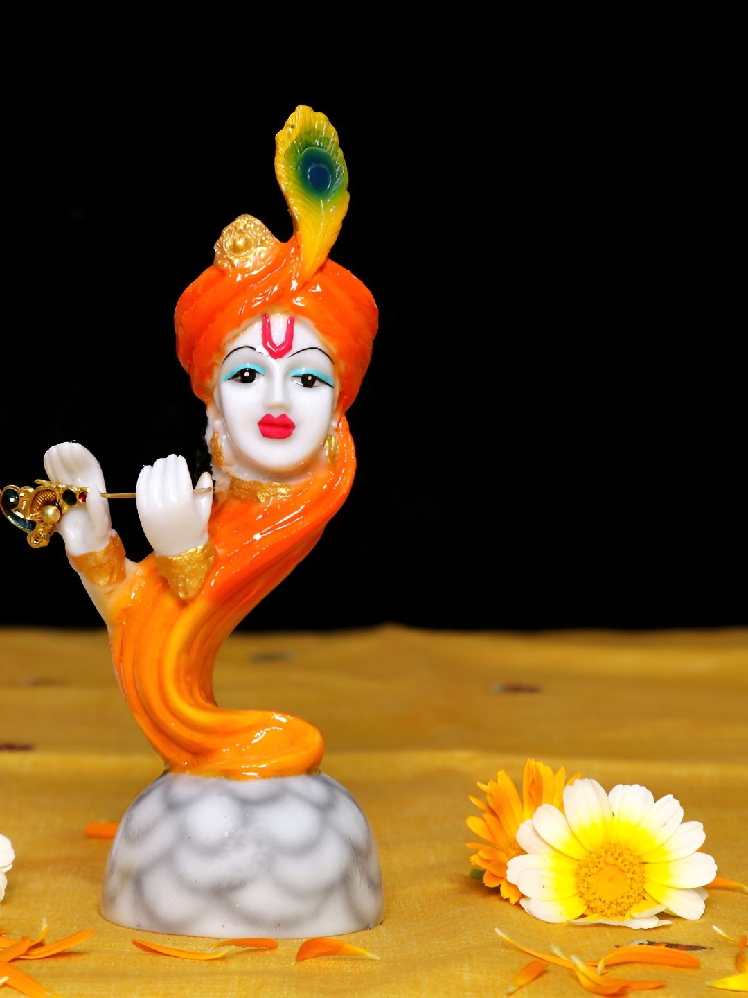 GW CREATIONS Orange Marble Matte Prayer Room Small Showpiece - 6.7 Inches