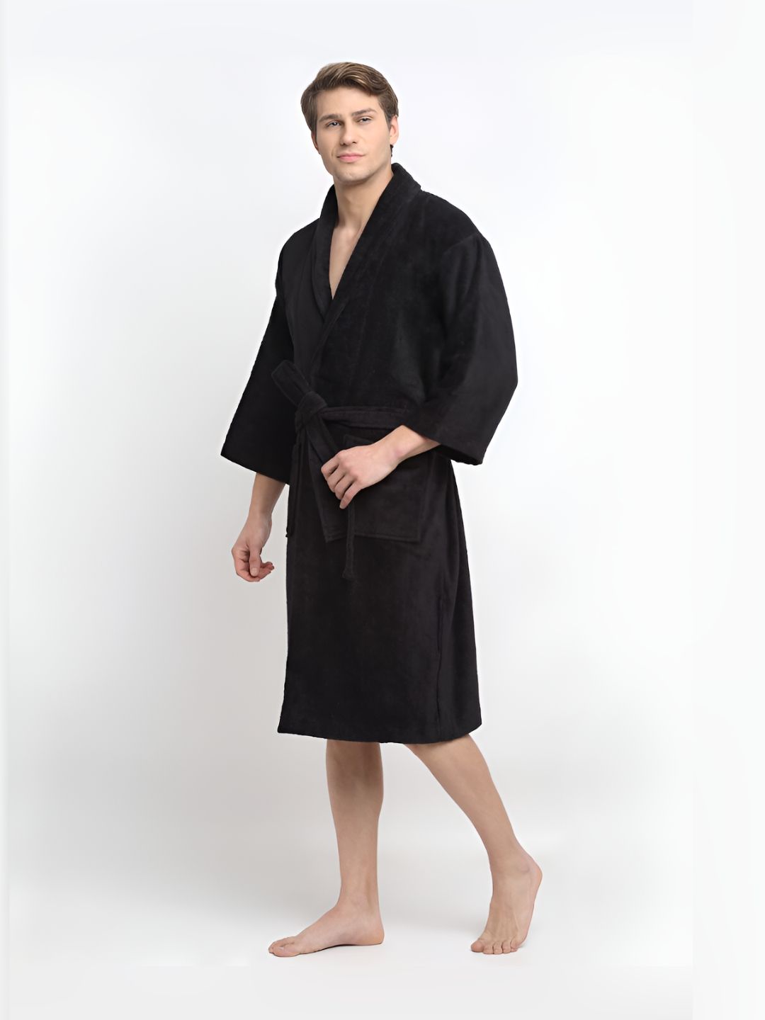 Creeva Unisex Black Terry Cotton Bath Robe