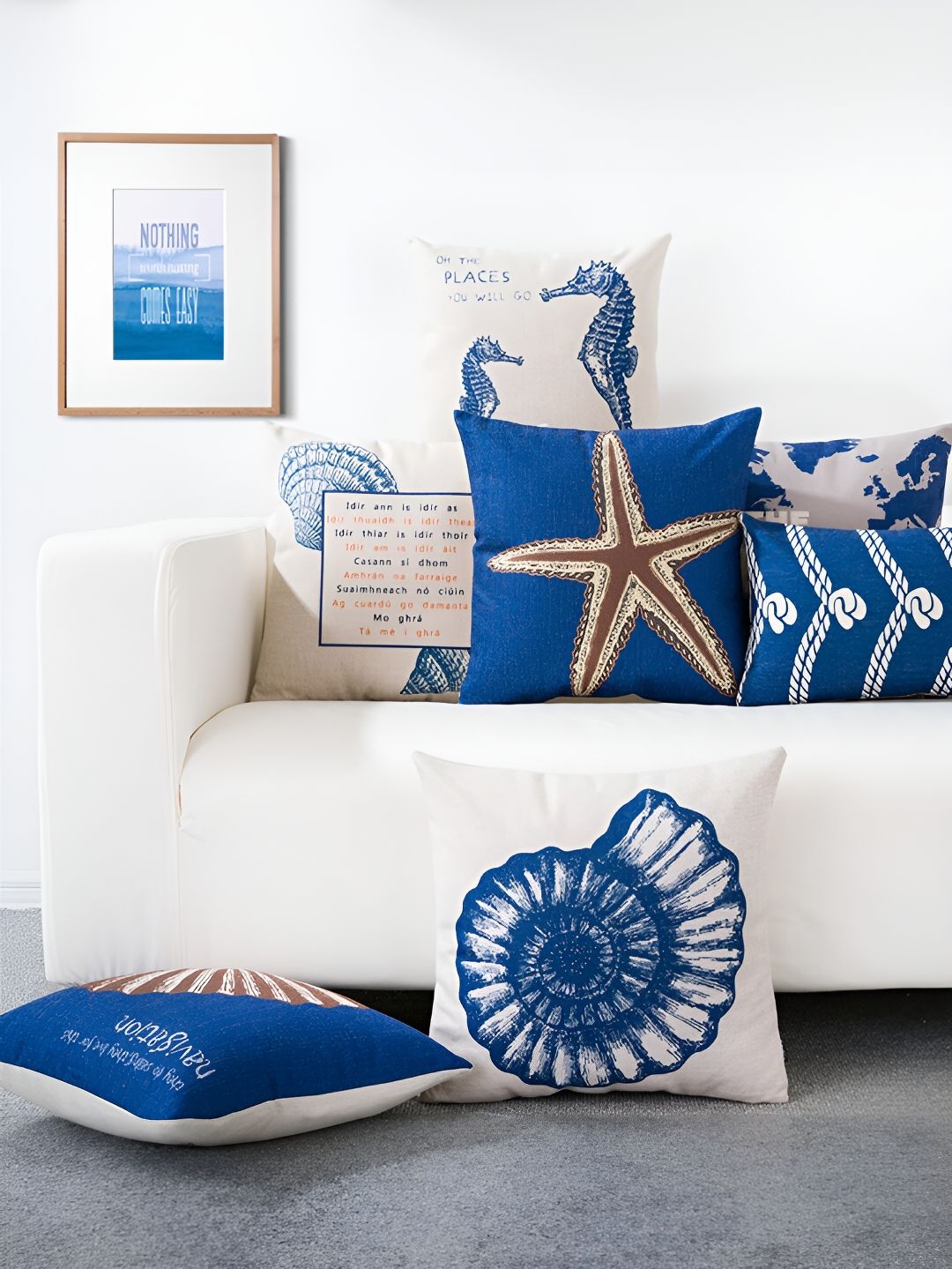AEROHAVEN Blue & White 5 Pieces Abstract Square Cushion Covers