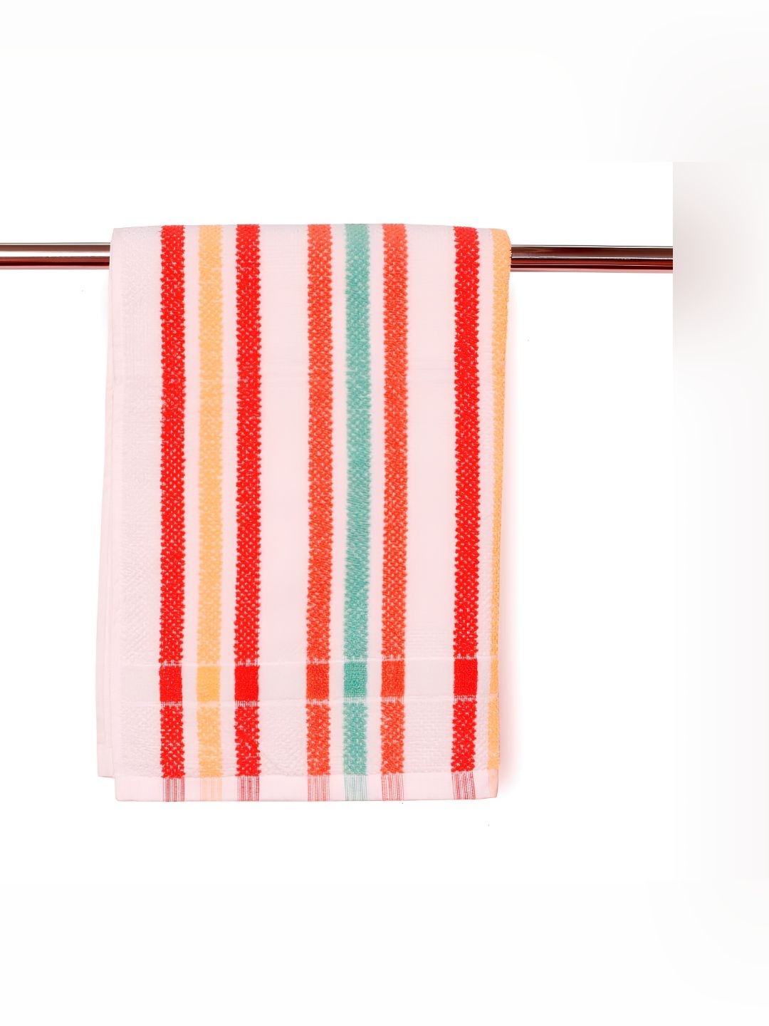 HANDICRAFT PALACE White & Red Striped Terry Cotton 400 GSM Bath Towel