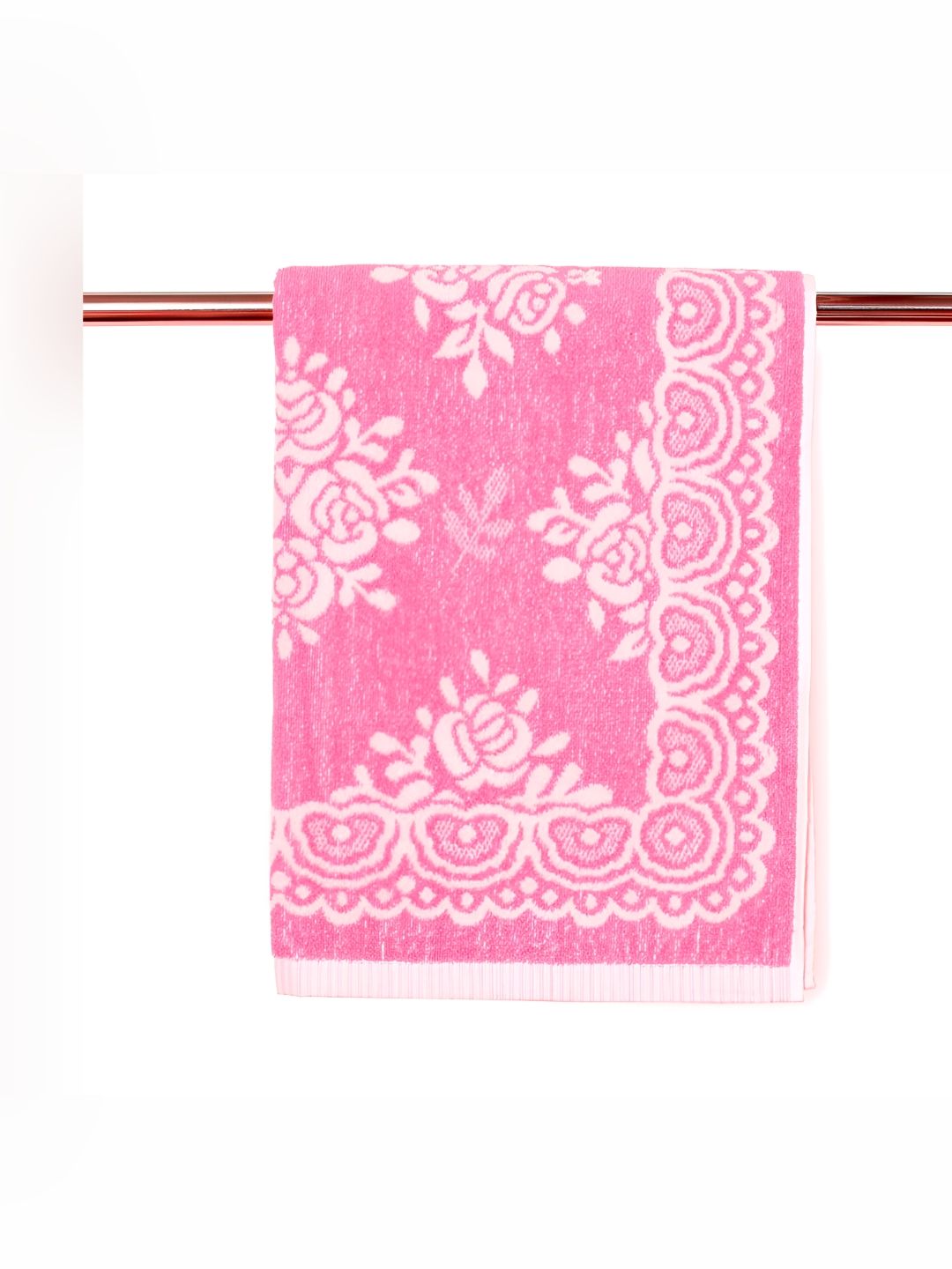 HANDICRAFT PALACE Pink & White Printed Terry Cotton 350 GSM Bath Towel