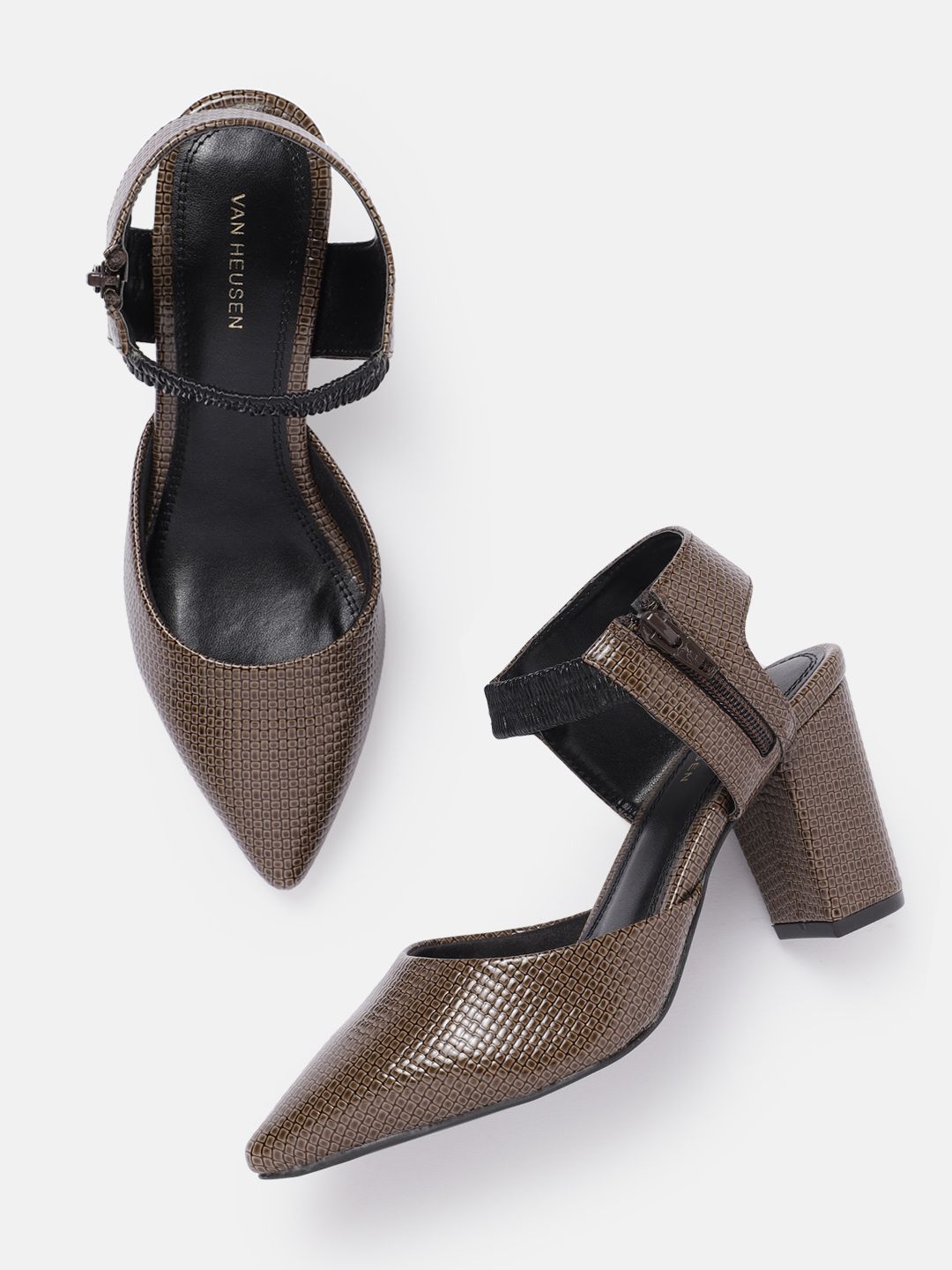 Van Heusen Textured Mid-Top Block Heel Pumps