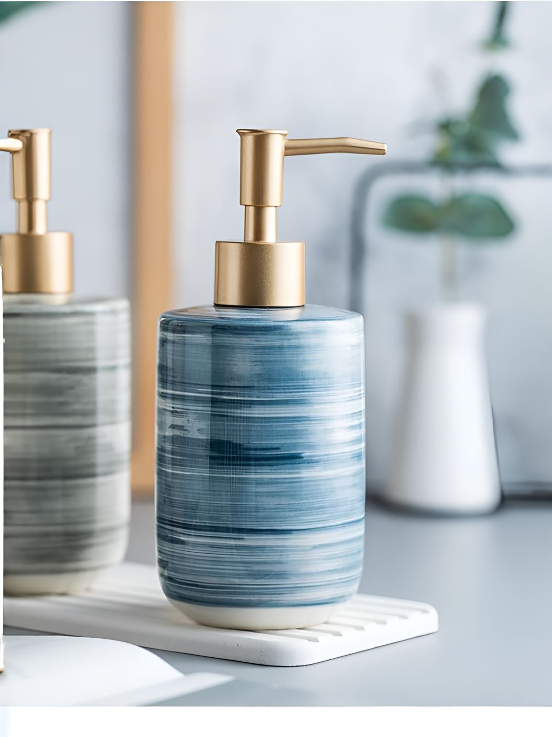 UMAI Blue Striped Ceramic Soap Dispenser 350ml