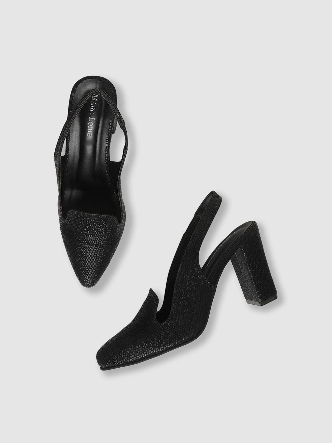 Marc Loire Textured Pointed Toe Block Heeled Pumps