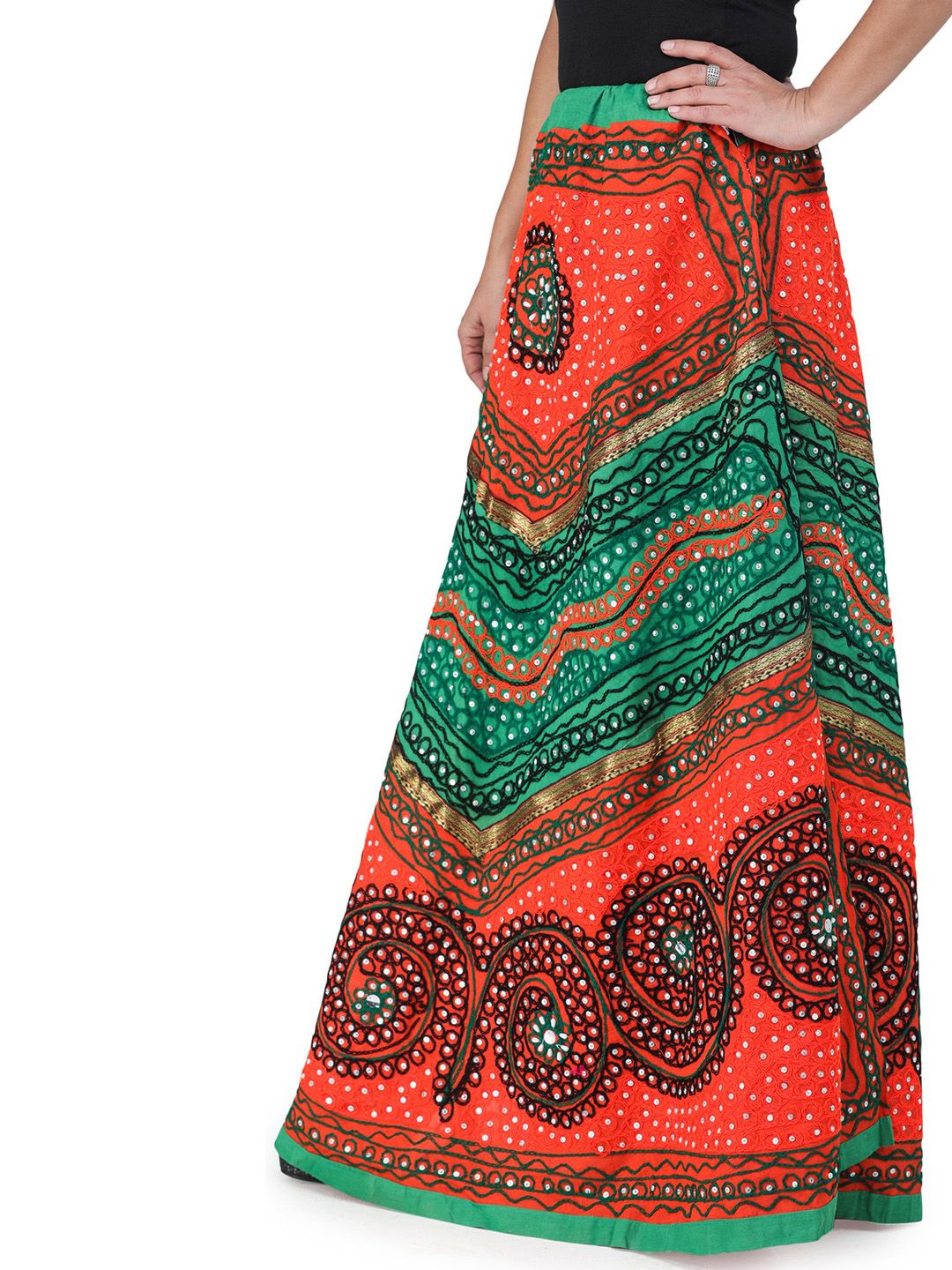 【at】Ameri INDIA EMBROIDERY SKIRT S Buy Exotic India Mirror Embroidered Pure Cotton Flared Maxi Skirt