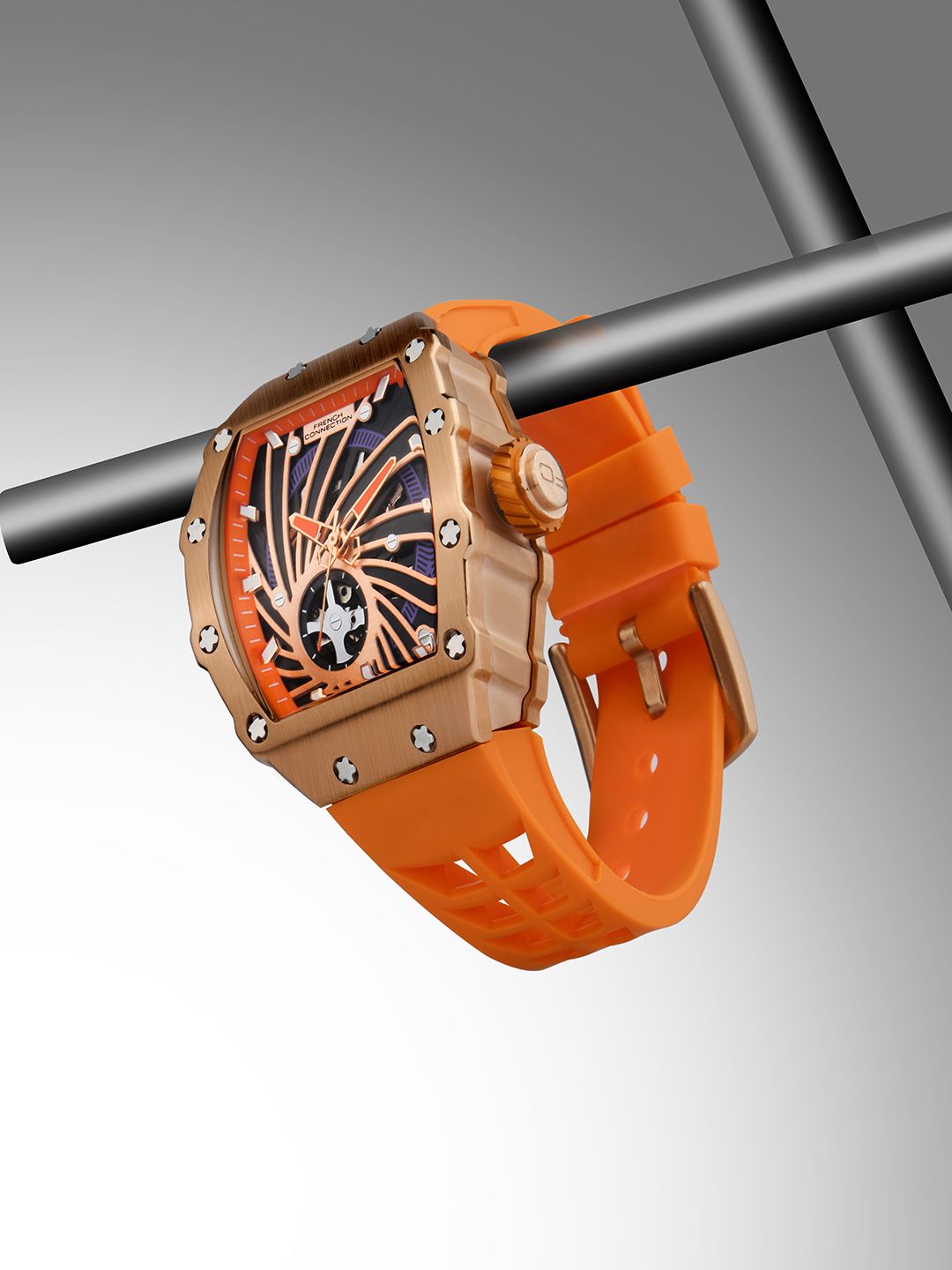French Connection French Connection Men Embellished Dial Bracelet Style Straps Analogue Automatic Watch