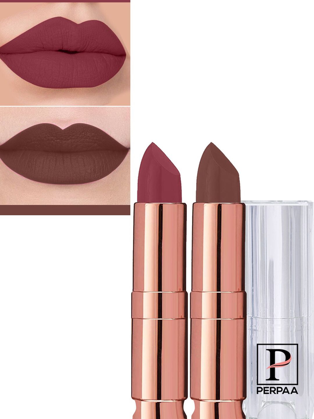 PERPAA Set Of 2 Antique Velvet Matte Lipstick With Jojoba Oil - Brown 67 & Red Apple 80