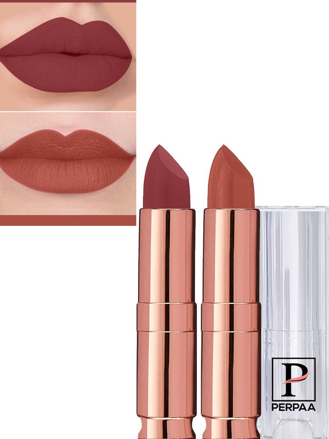PERPAA Set Of 2 Antique Velvet Matte Lipstick With Jojoba Oil - Nude 62 & Brick Red 110
