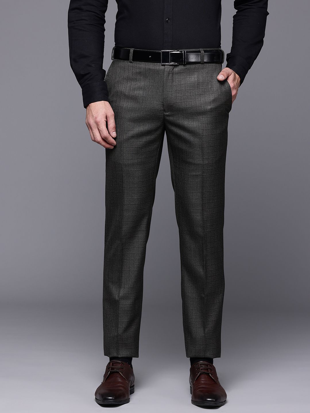 Raymond Men Textured Slim Fit Formal Trousers