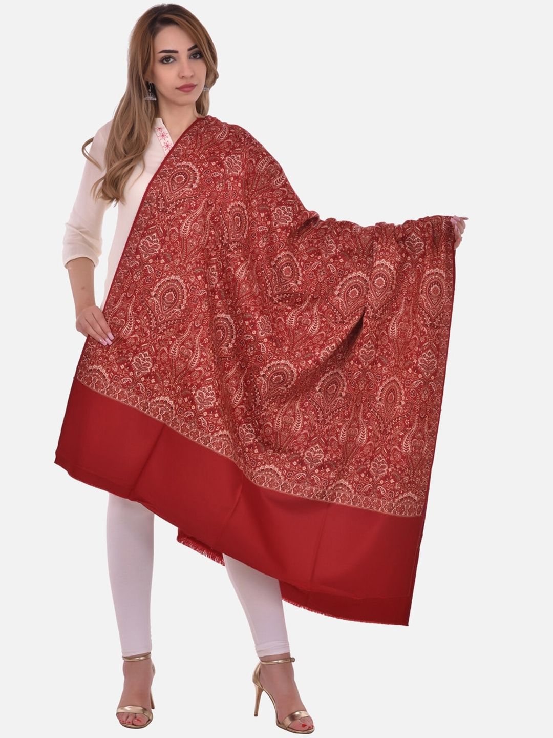 BAISA Women Floral Woven Design Acrylic Wool Shawl