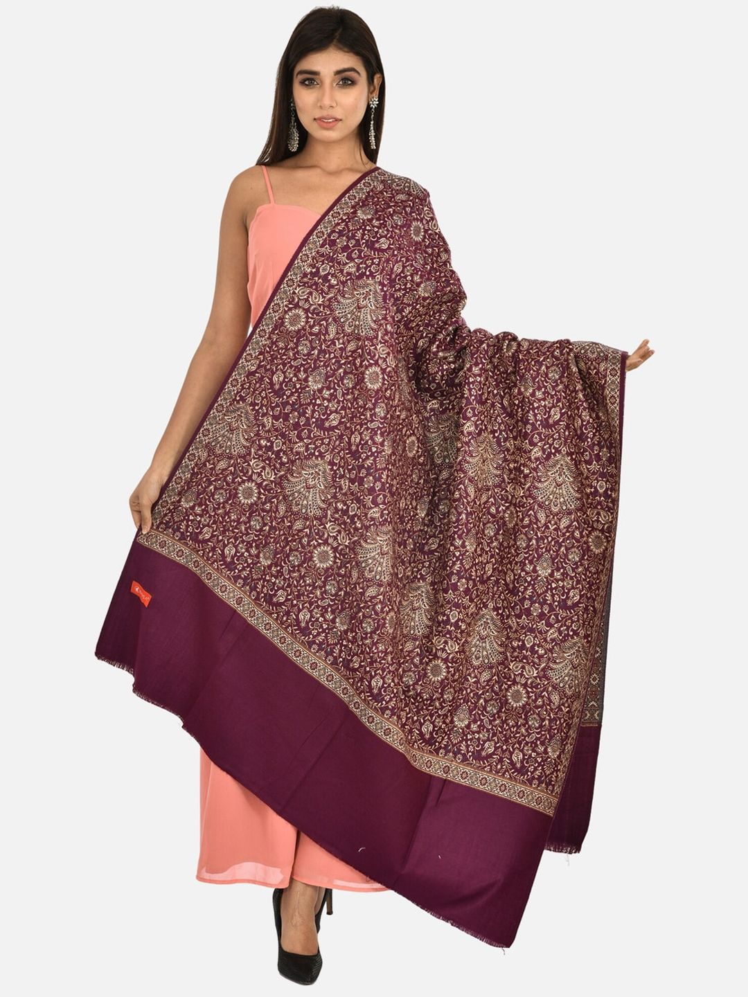 BAISA Women Floral Woven Design Acrylic Wool Shawl