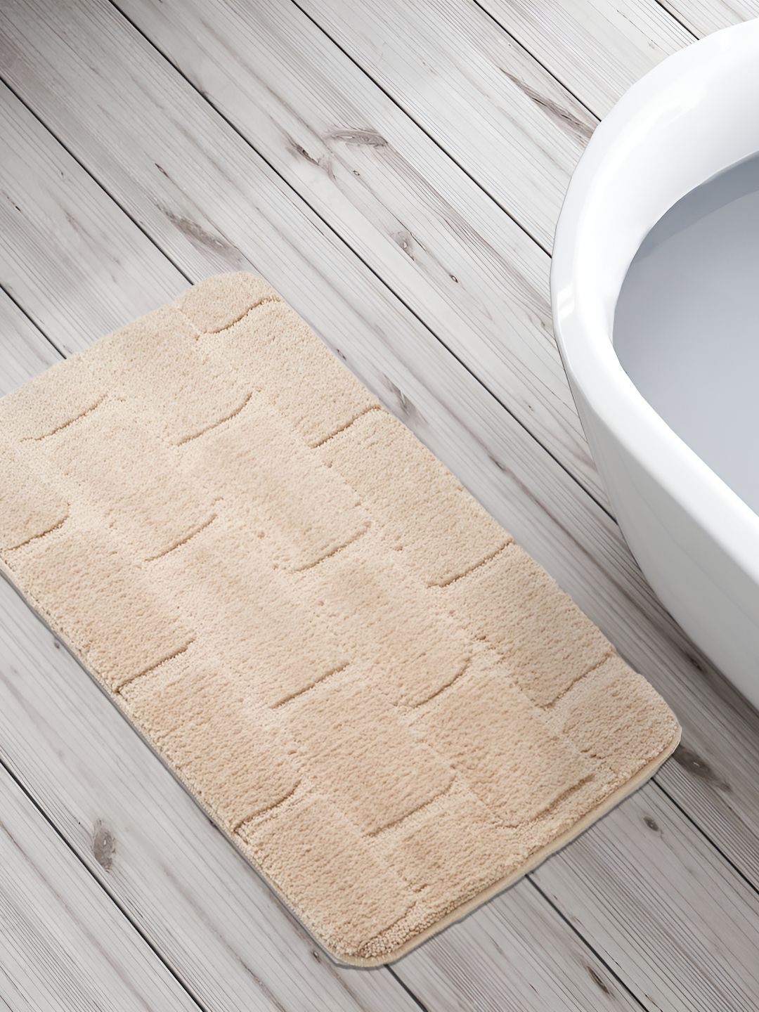 Home Centre Beige Textured 240 GSM Bath Rug