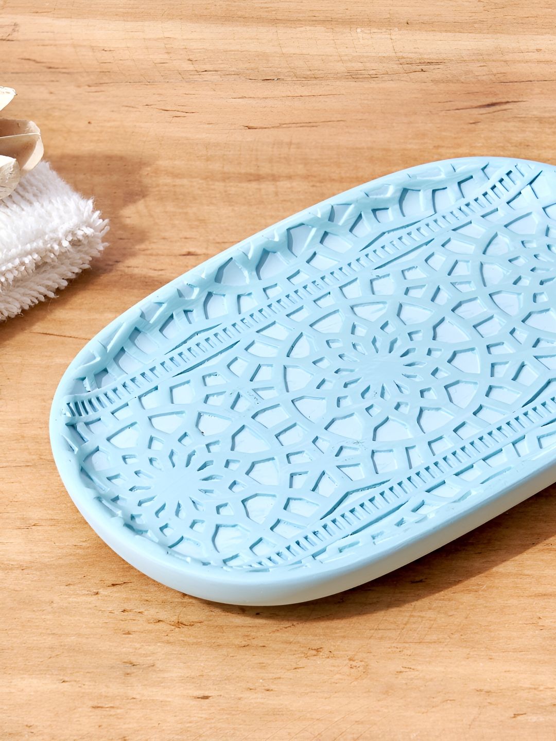Home Centre Blue Ethnic Motifs Polyresin Soap Dish