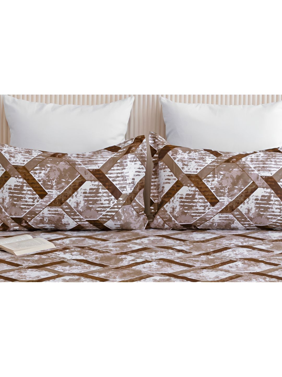 HOMEMONDE HOMEMONDE Beige & White 2 Pieces Printed Pure Cotton Rectangle Pillow Covers