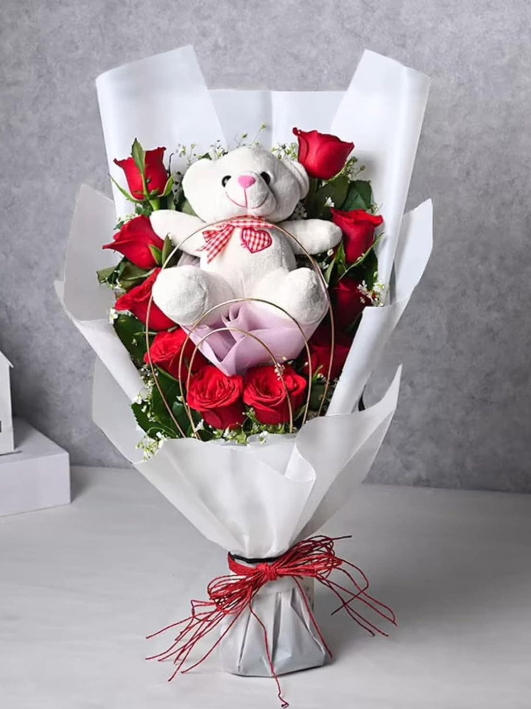 Floweraura Red 11 Pieces Fresh Live Roses With Teddy
