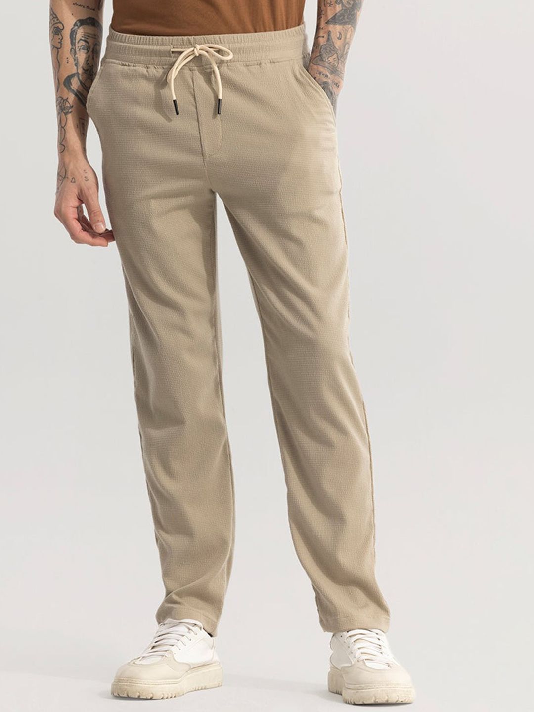 Snitch Men Smart Mid Rise Regular Fit Cotton Chinos Trousers
